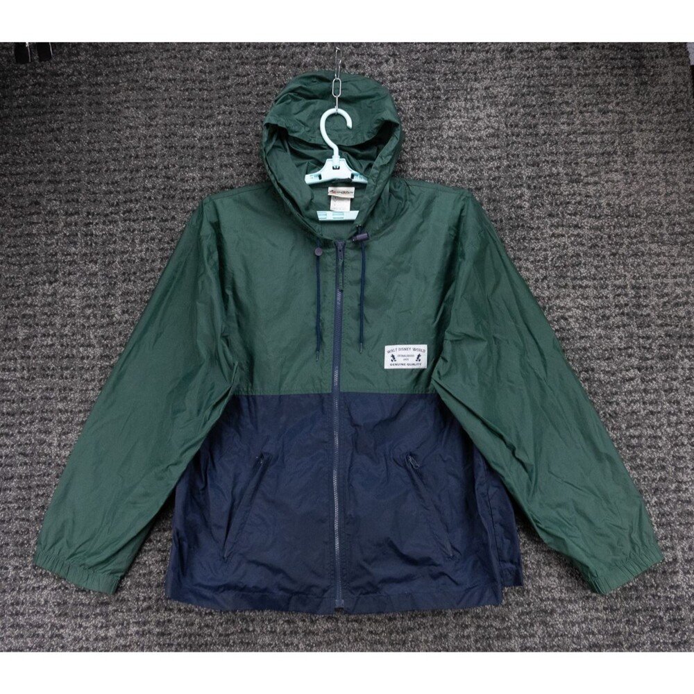 Vintage Walt Disney World Rain Jacket Mens Medium Blue Green Full Zip Hooded